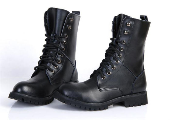 China Flat Low Heel Military Jungle Boots , Round Toe Leather Motorcycle Boots supplier