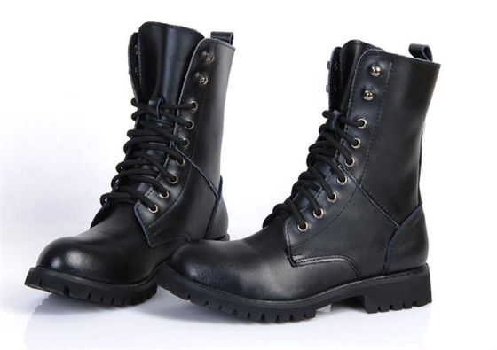 Flat Low Heel Military Jungle Boots , Round Toe Leather Motorcycle Boots supplier